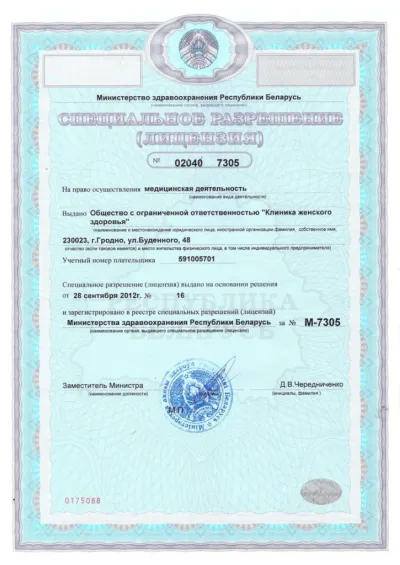 Лицензия на осуществление медицинской деятельности (лист 1)