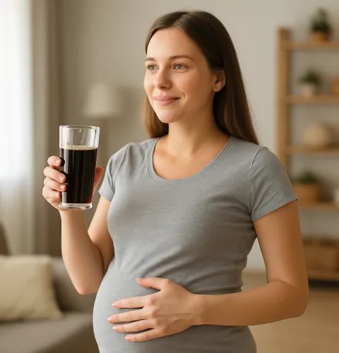 беременная женщина со стаканом кваса